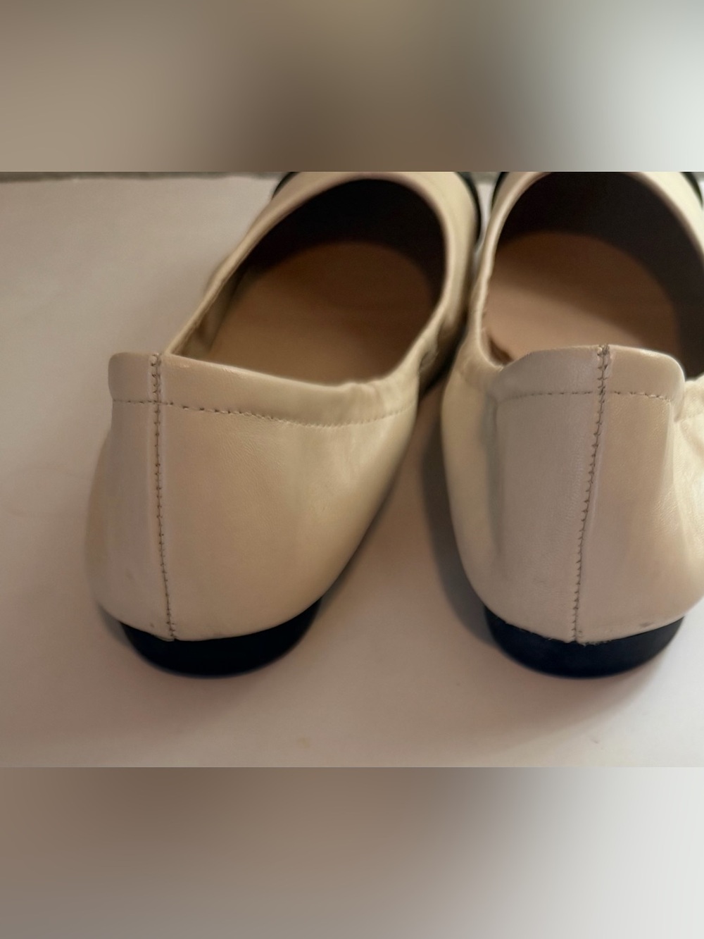 COLE HAAN W05005 Leather Cap Toe Ballet Flats Ivory Cream Black Patent Size 9 B - Picture 4 of 11